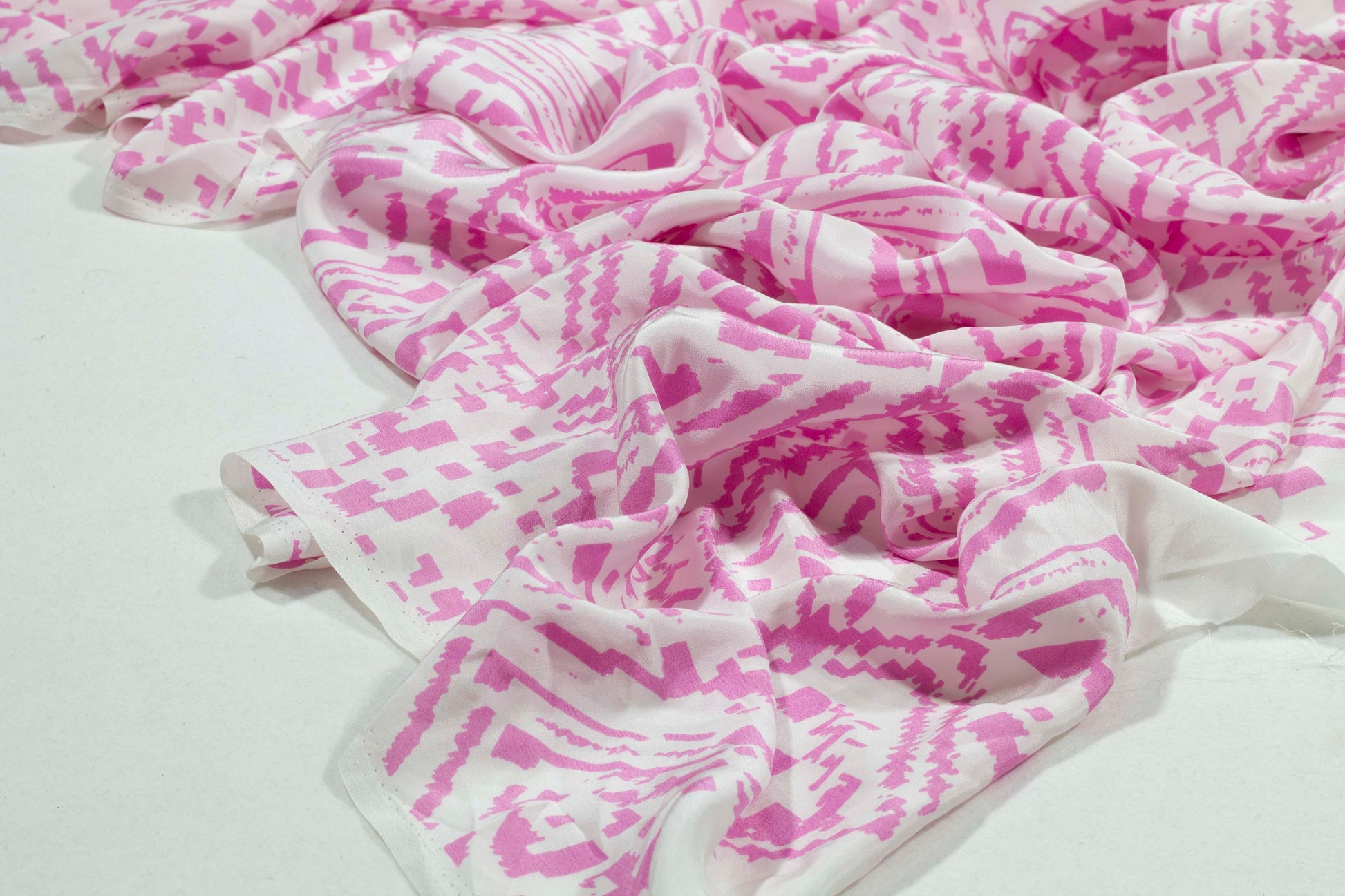 Pink and White Abstract Silk Crepe De Chine - Prime Fabrics