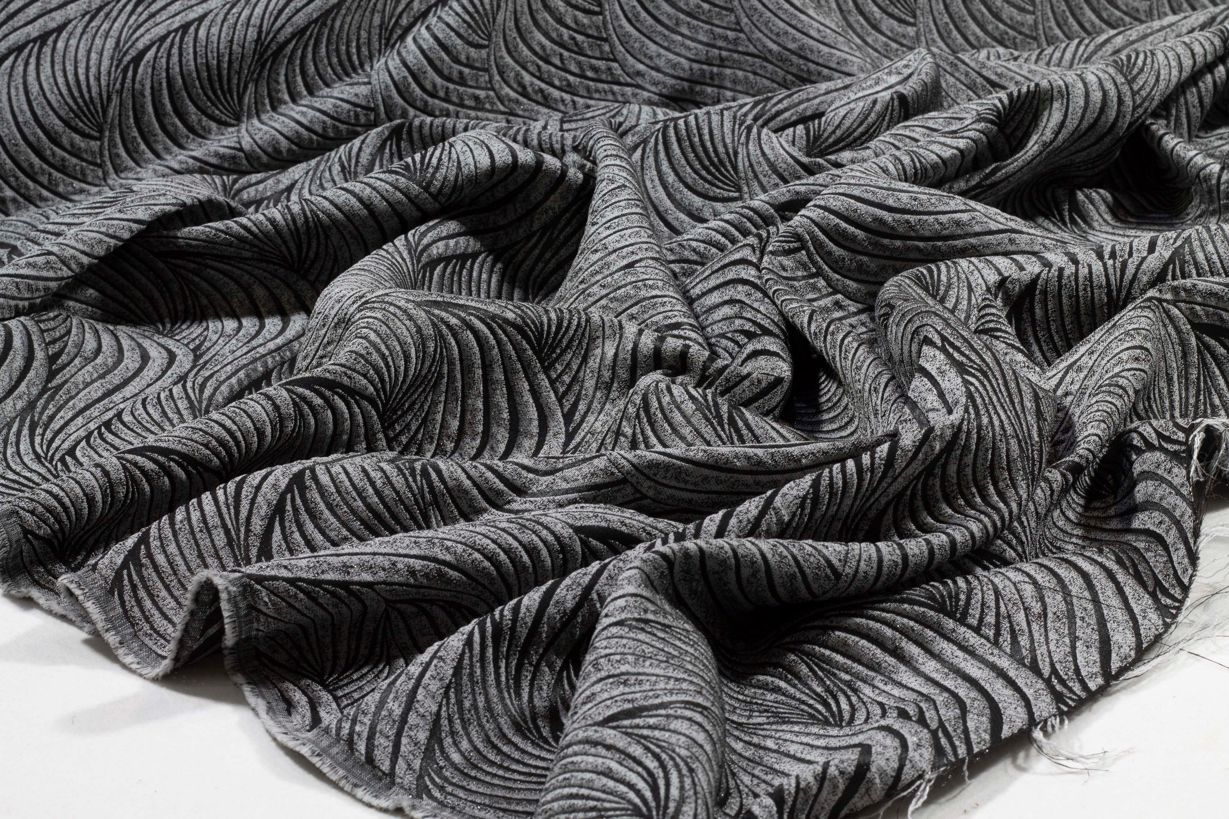 Gray and Black Metallic Brocade - Prime Fabrics
