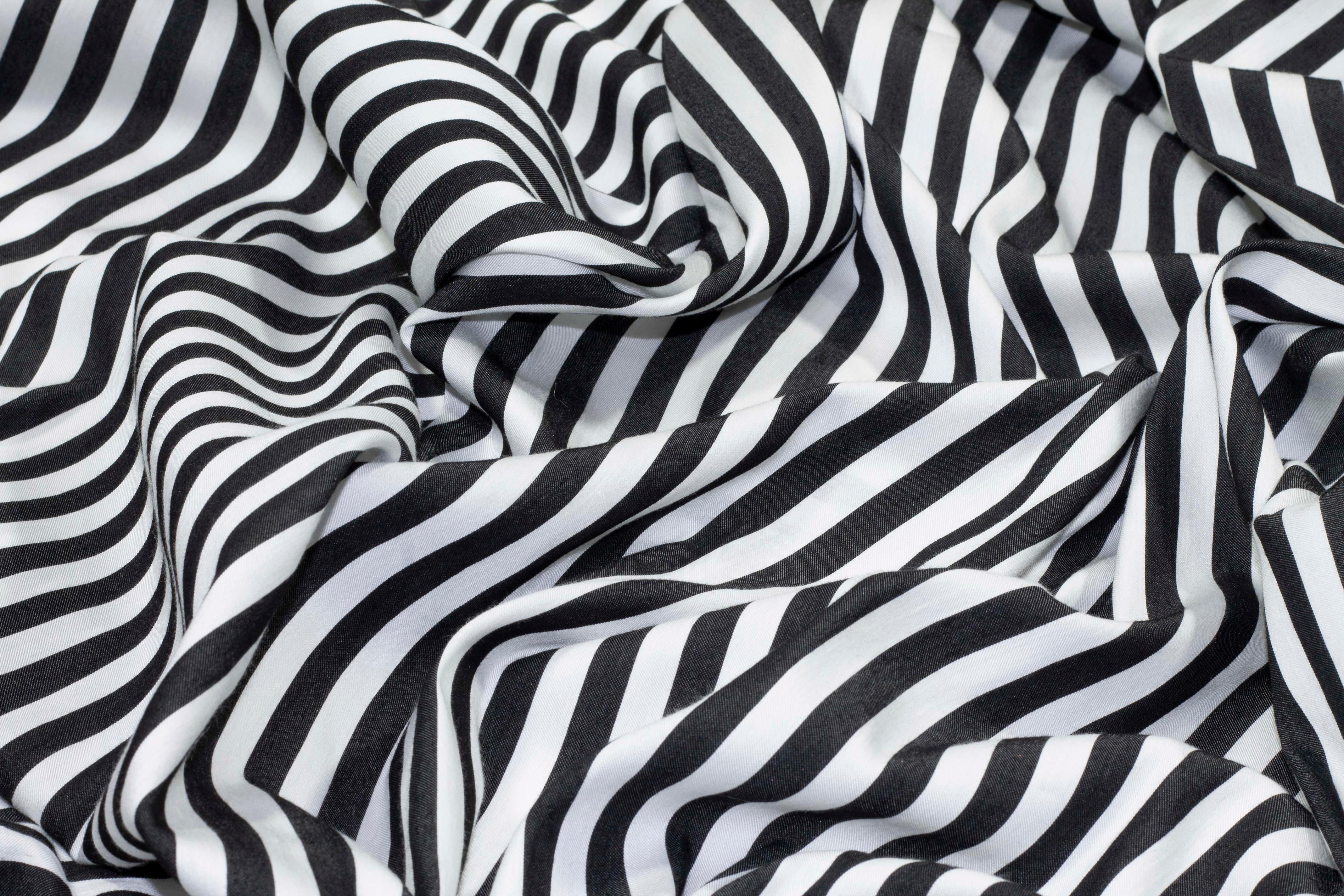 Black and White Striped Viscose - Prime Fabrics