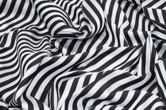 Black and White Striped Viscose - Prime Fabrics