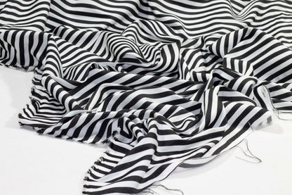 Black and White Striped Viscose - Prime Fabrics
