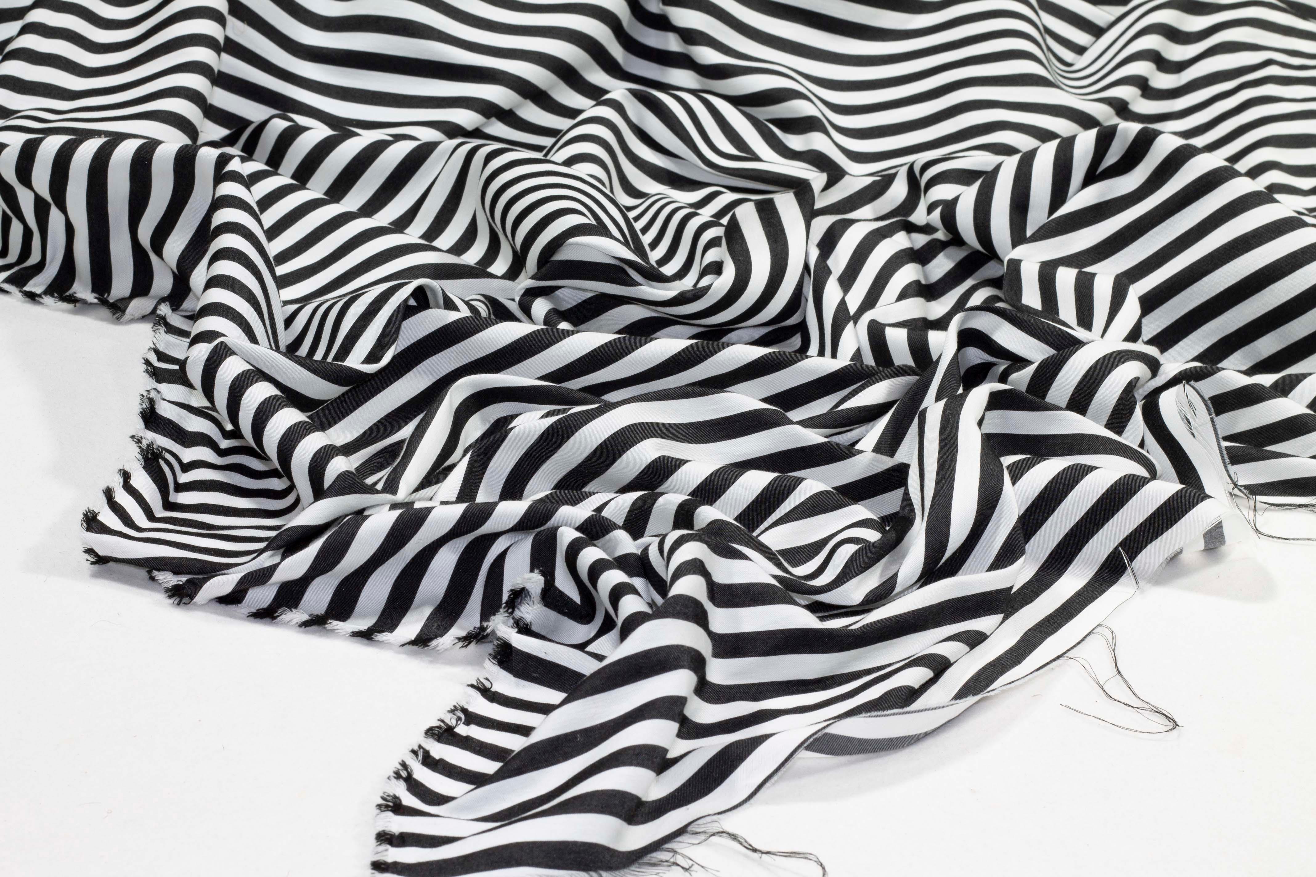 Black and White Striped Viscose - Prime Fabrics