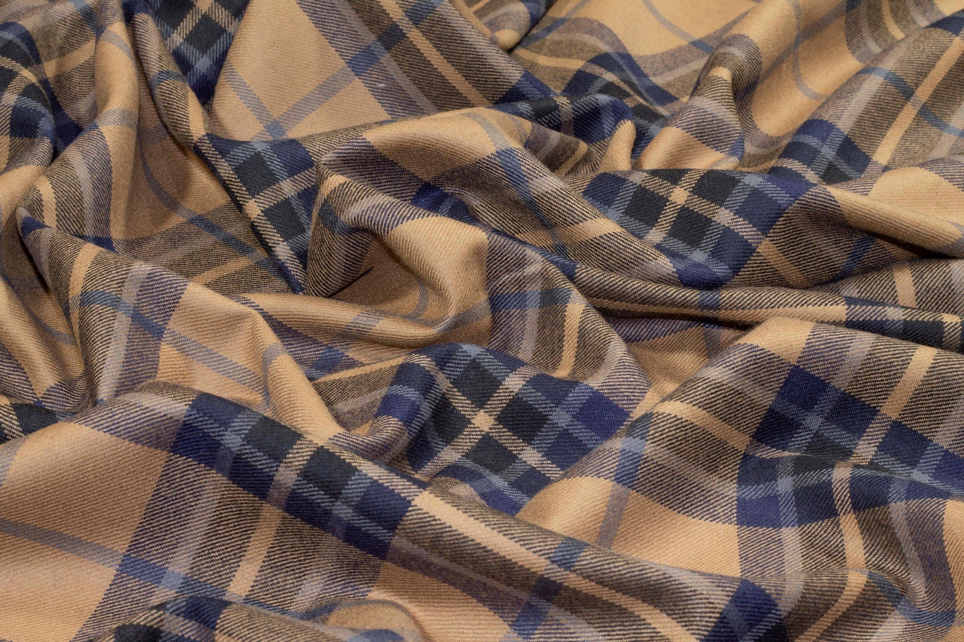 Navy and Brown Plaid Italian Wool Suiting - Prime Fabrics