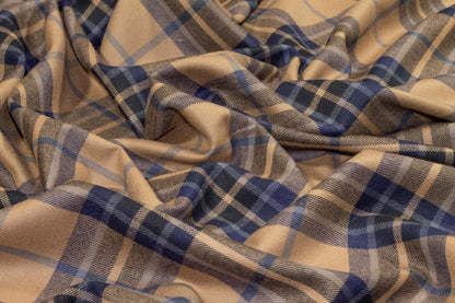 Navy and Brown Plaid Italian Wool Suiting - Prime Fabrics