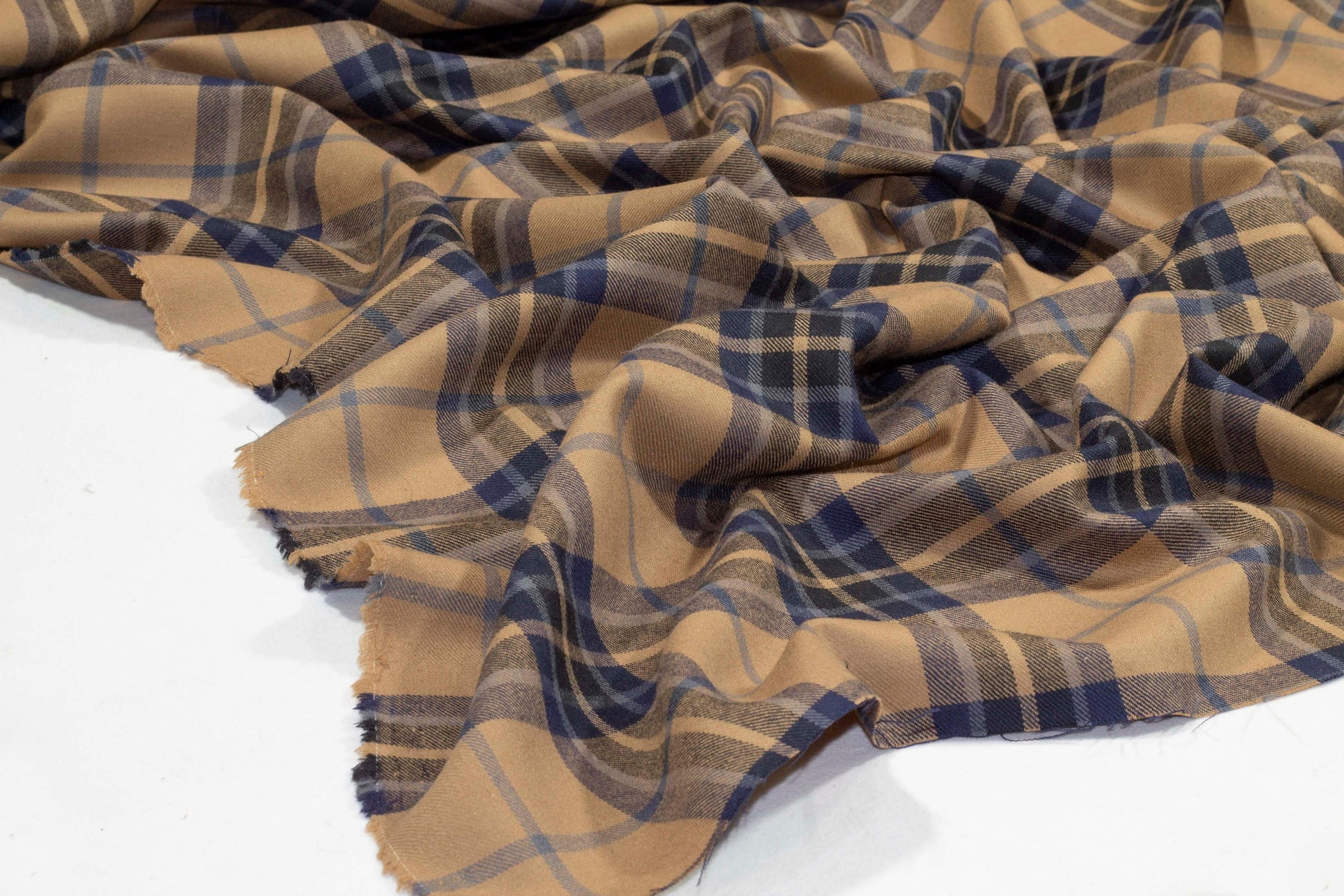 Navy and Brown Plaid Italian Wool Suiting - Prime Fabrics