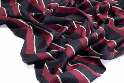 Maroon, Black, and Off White Striped French Wool Suiting - Prime Fabrics