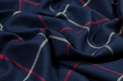 Red, Beige, and Navy Windowpane Italian Wool Suiting - Prime Fabrics