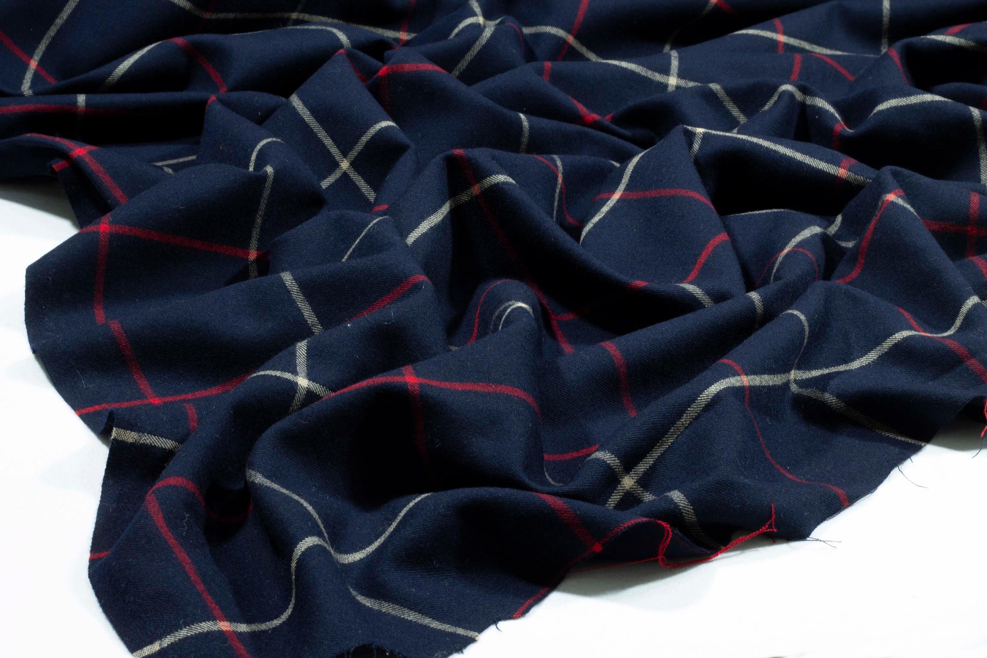 Red, Beige, and Navy Windowpane Italian Wool Suiting - Prime Fabrics