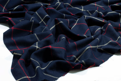 Red, Beige, and Navy Windowpane Italian Wool Suiting - Prime Fabrics