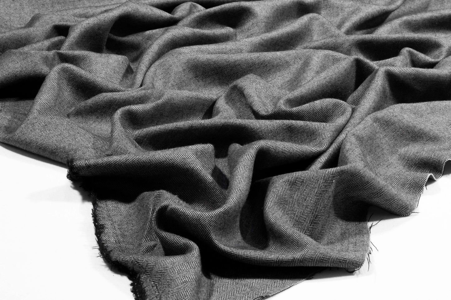 Gray Herringbone Italian Wool Suiting - Prime Fabrics