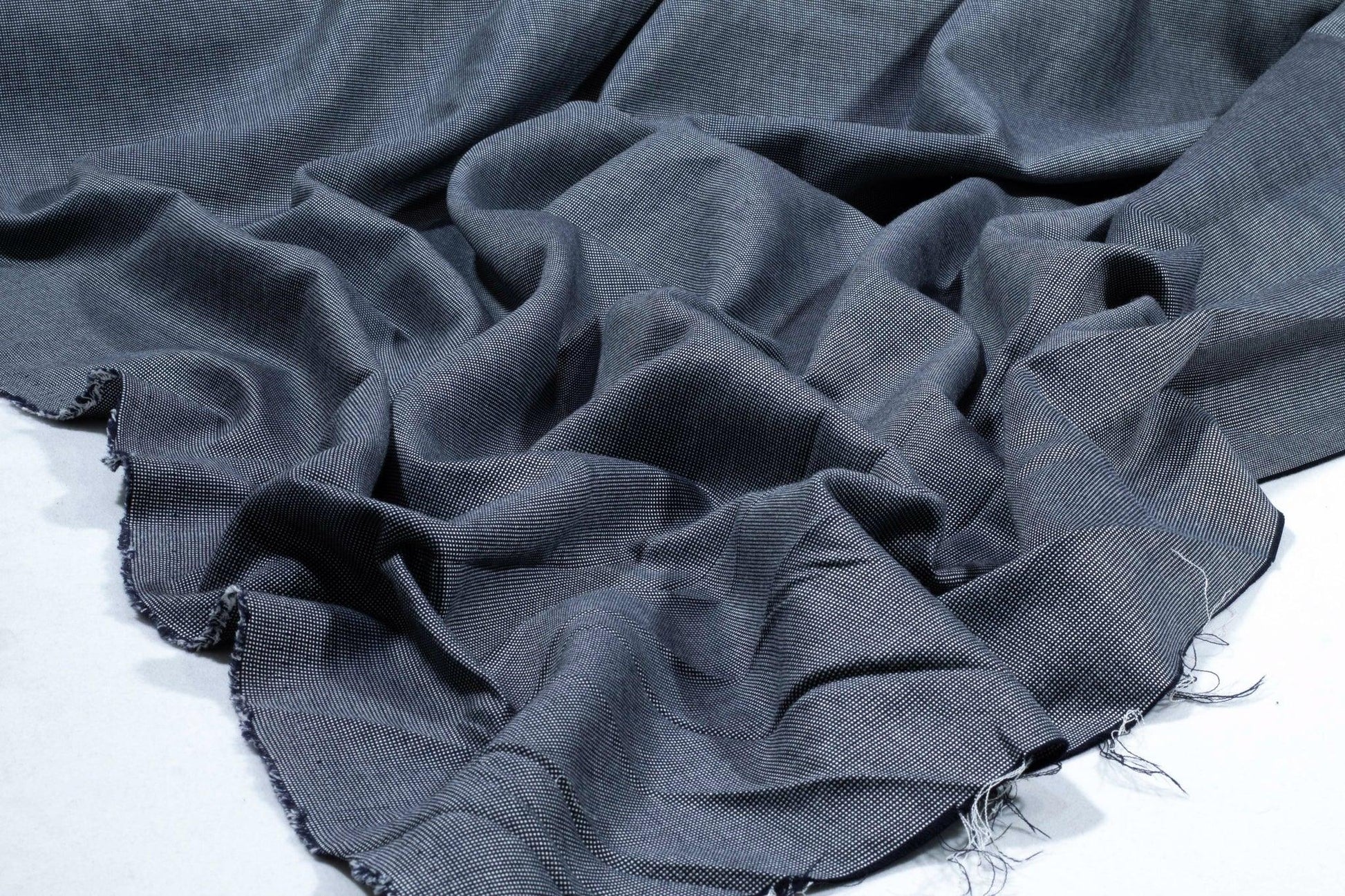 Navy and White Pin Dotted Italian Wool Suiting - Prime Fabrics