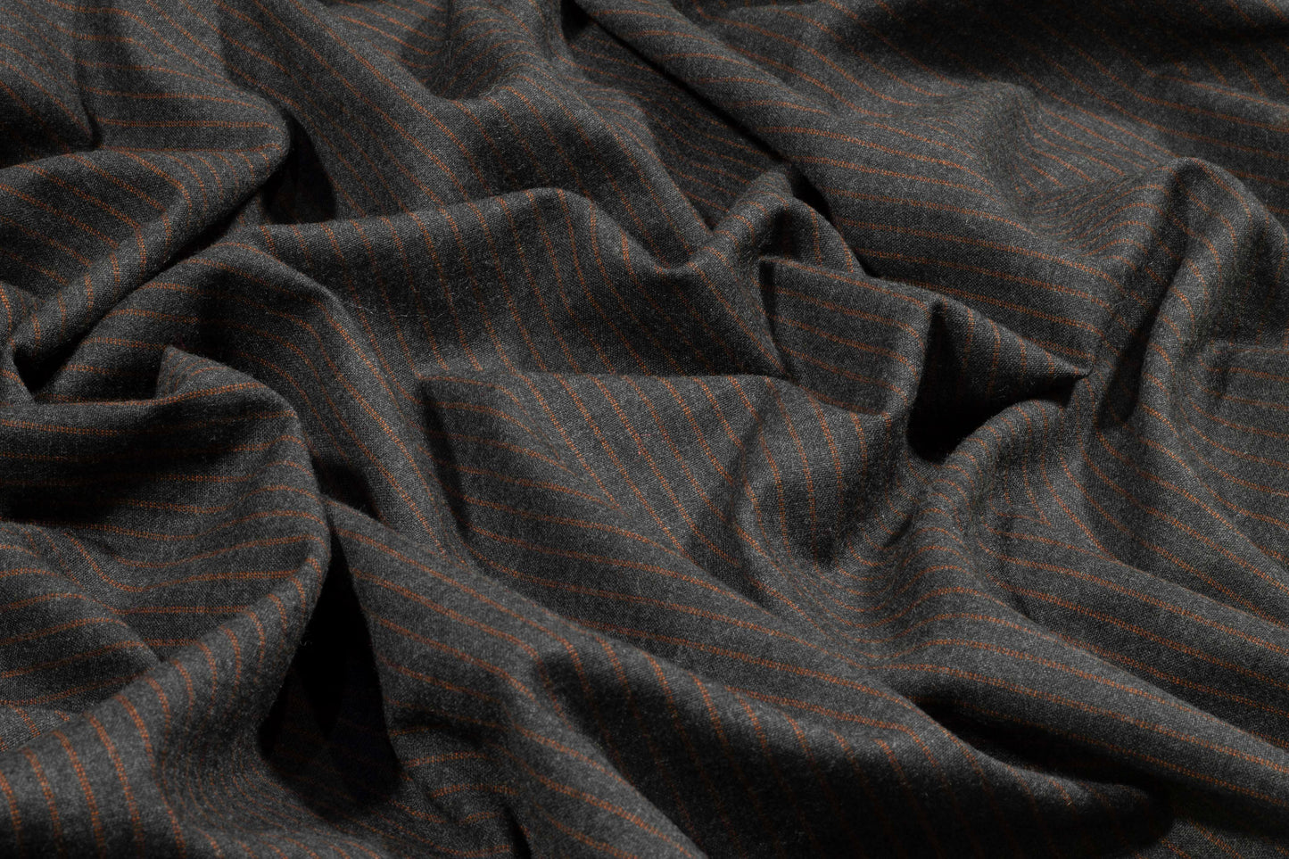 Pin Striped Italian Wool Suiting - Charcoal Gray and Burned Orange - Prime Fabrics