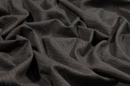 Pin Striped Italian Wool Suiting - Charcoal Gray and Burned Orange - Prime Fabrics