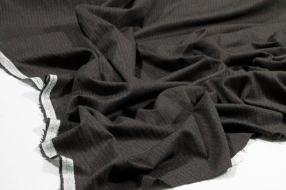 Pin Striped Italian Wool Suiting - Charcoal Gray and Burned Orange - Prime Fabrics