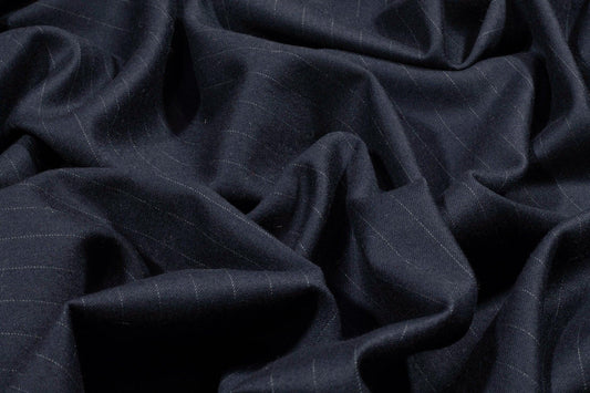 Navy Blue Striped Super 100's Italian Wool - Prime Fabrics