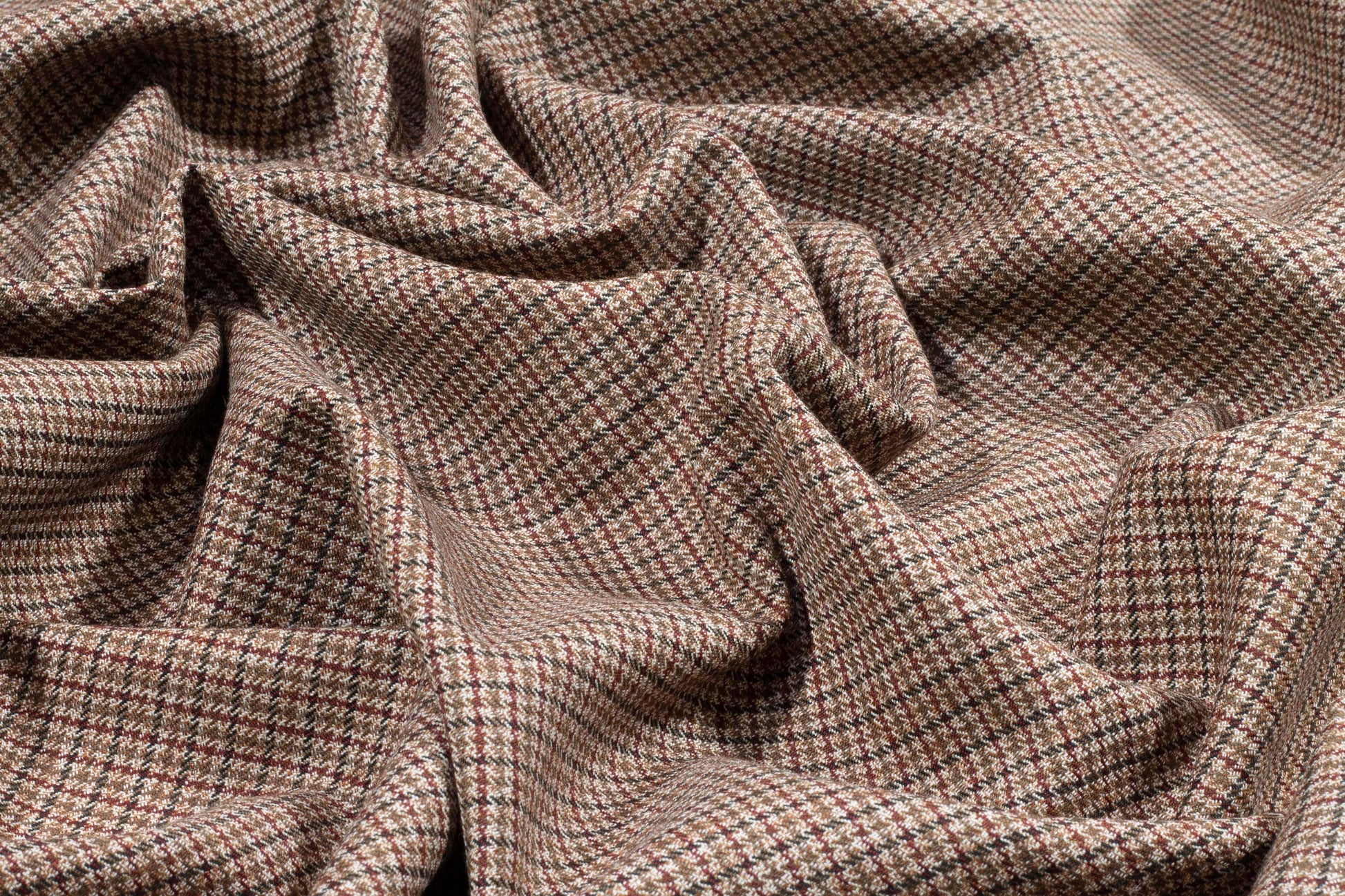 Brown and Burgundy Checked Italian Wool Suiting - Prime Fabrics
