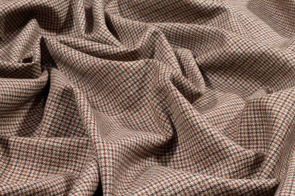 Brown and Burgundy Checked Italian Wool Suiting - Prime Fabrics
