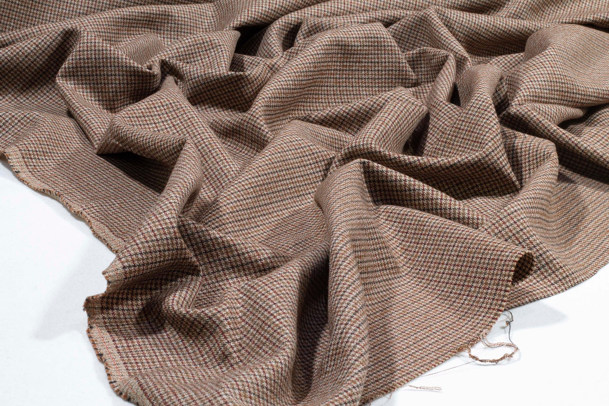 Brown and Burgundy Checked Italian Wool Suiting - Prime Fabrics
