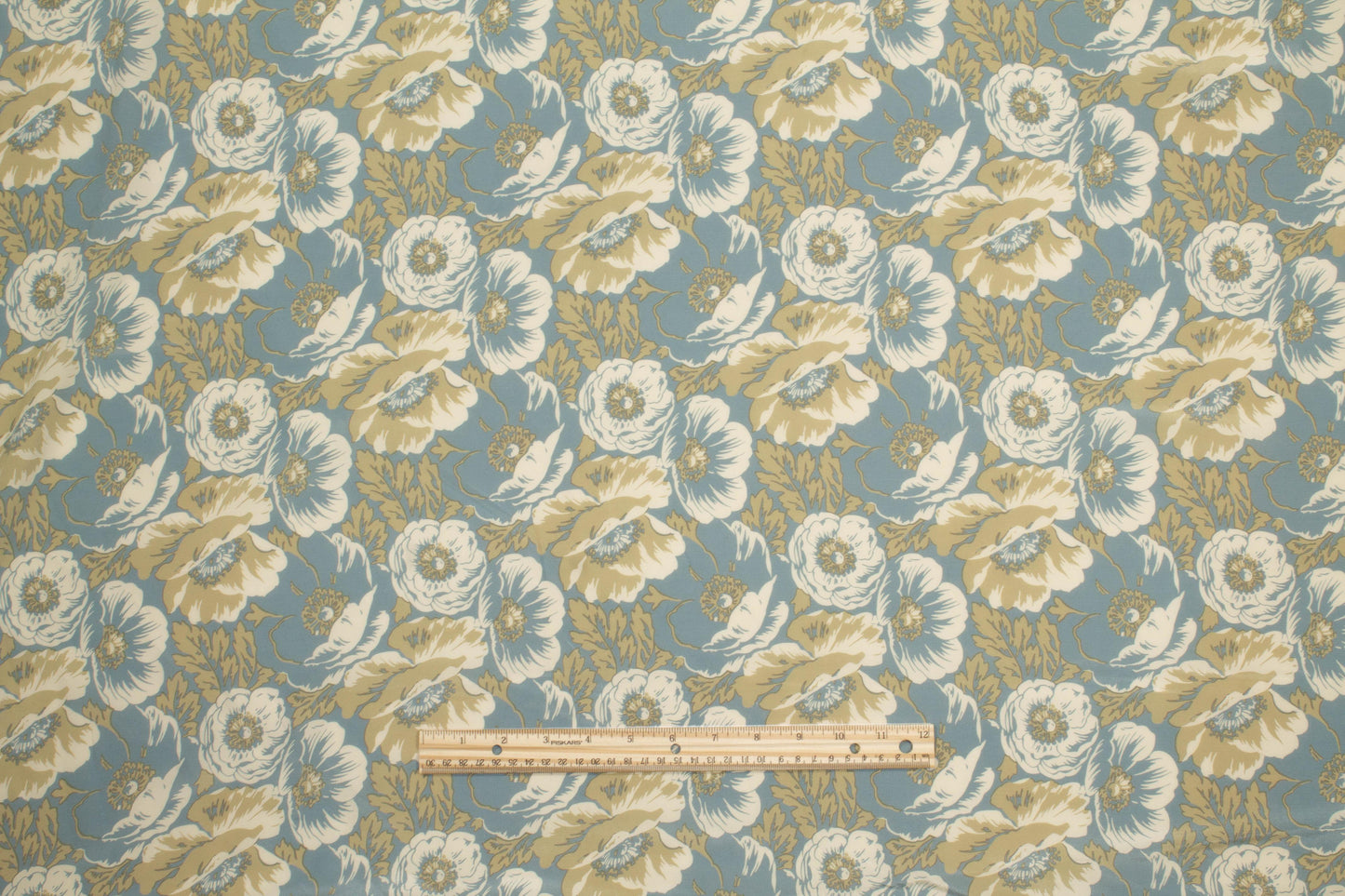 Khaki Green and Blue Floral Silk Crepe De Chine - Prime Fabrics