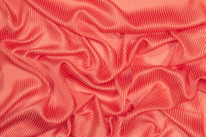 Coral Pink Striped Italian Silk Chiffon Burnout - Prime Fabrics