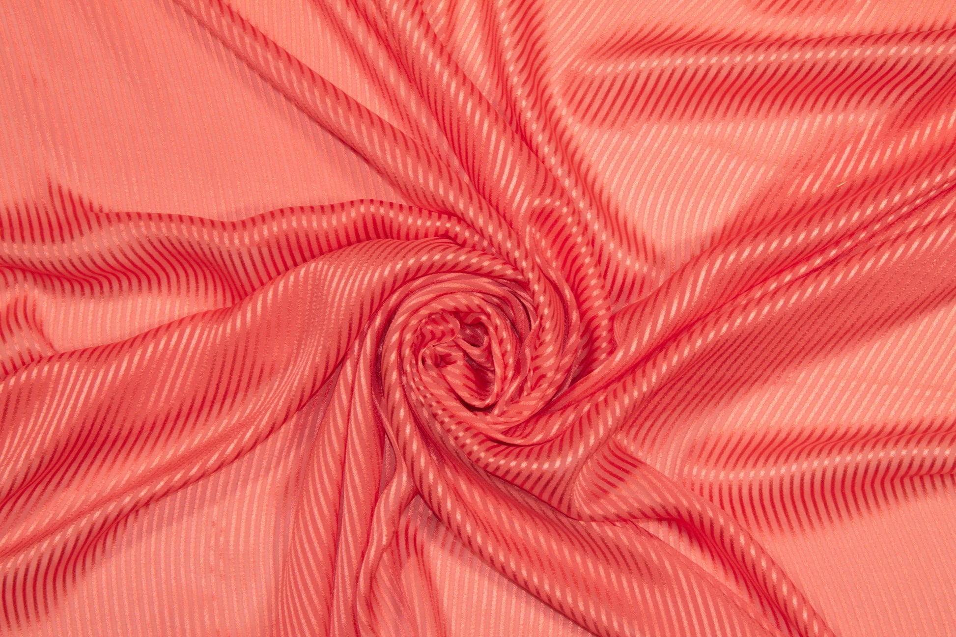Coral Pink Striped Italian Silk Chiffon Burnout - Prime Fabrics