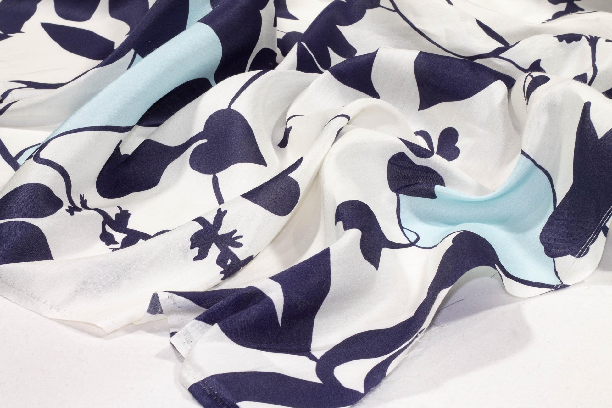 Blue and White Abstract Linen - Prime Fabrics