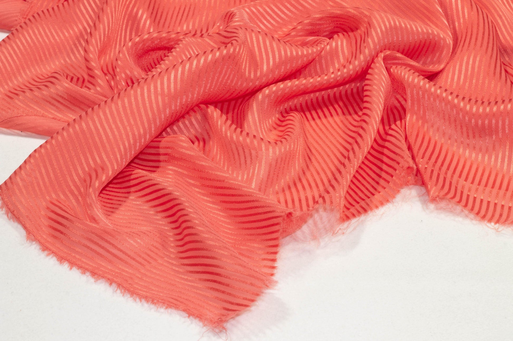 Coral Pink Striped Italian Silk Chiffon Burnout - Prime Fabrics