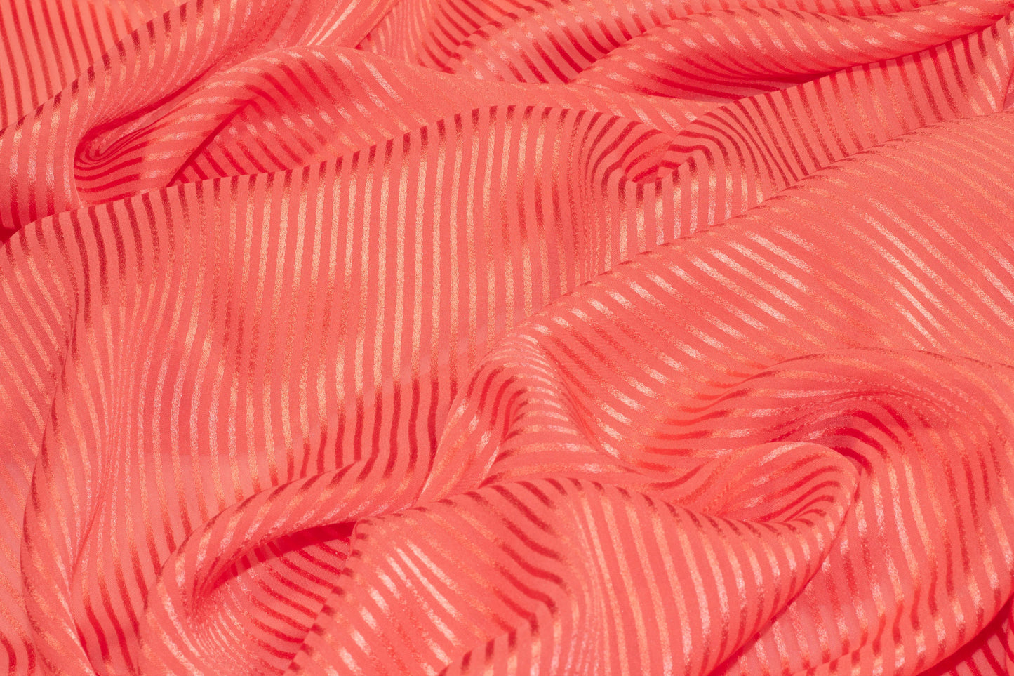 Coral Pink Striped Italian Silk Chiffon Burnout - Prime Fabrics