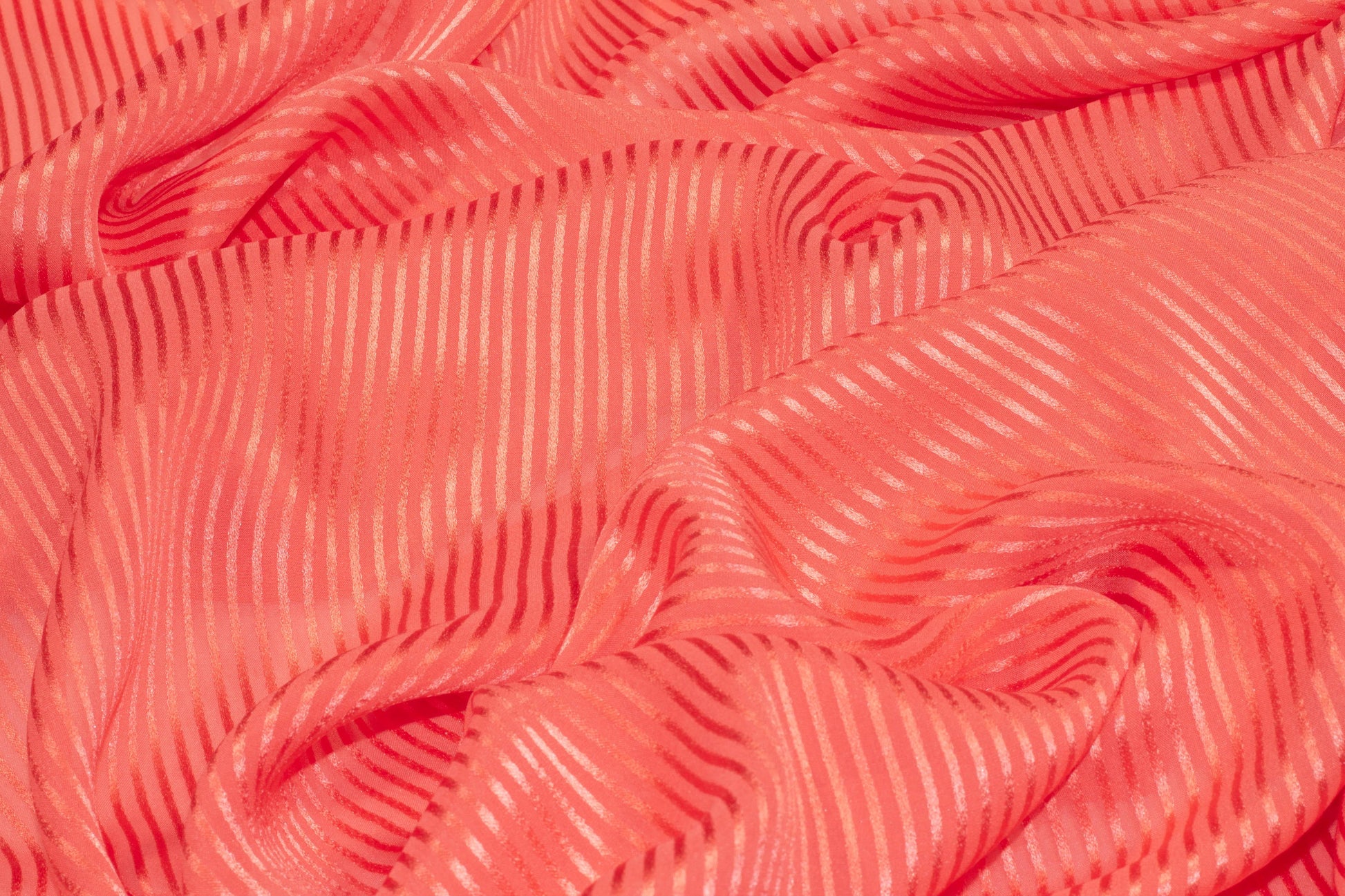 Coral Pink Striped Italian Silk Chiffon Burnout - Prime Fabrics