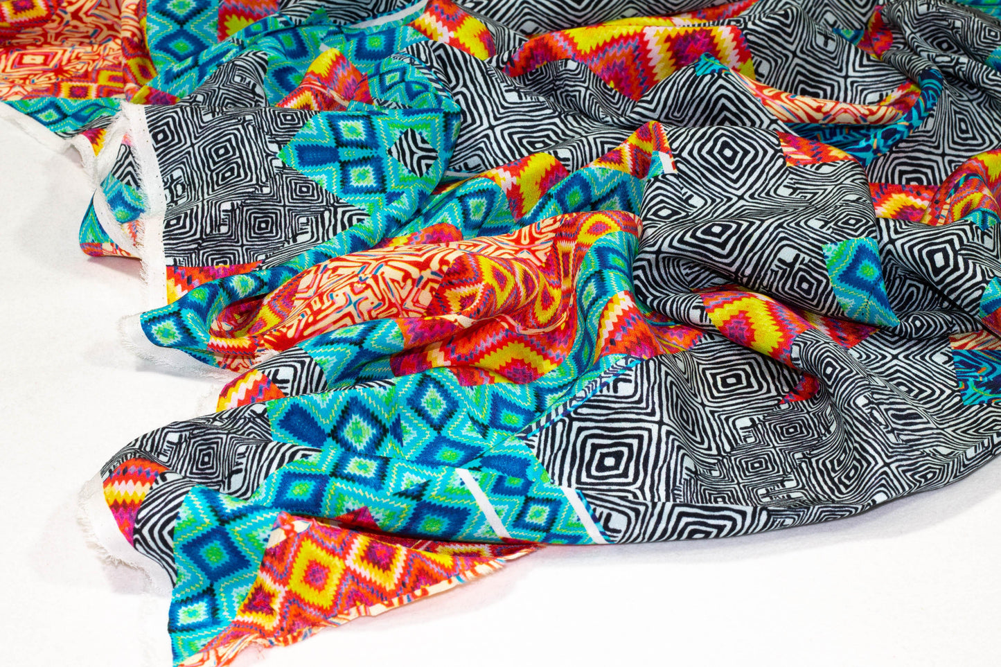 Multicolor Abstract Silk Crepe de Chine - Prime Fabrics