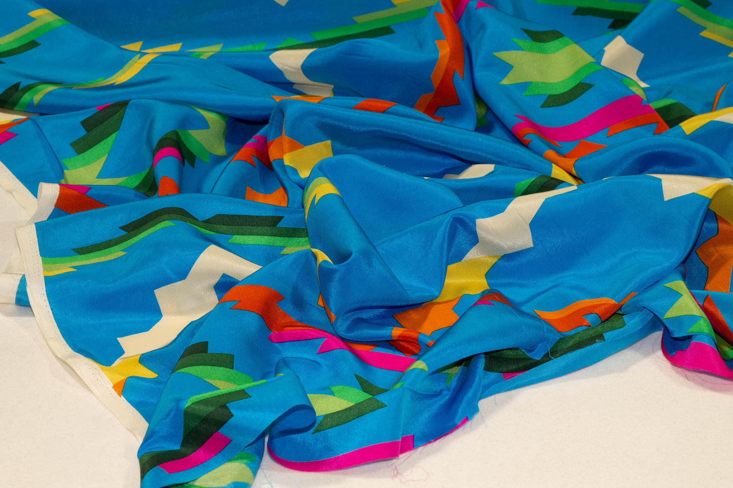 Multicolor Abstract Silk Crepe de Chine - Blue - Prime Fabrics