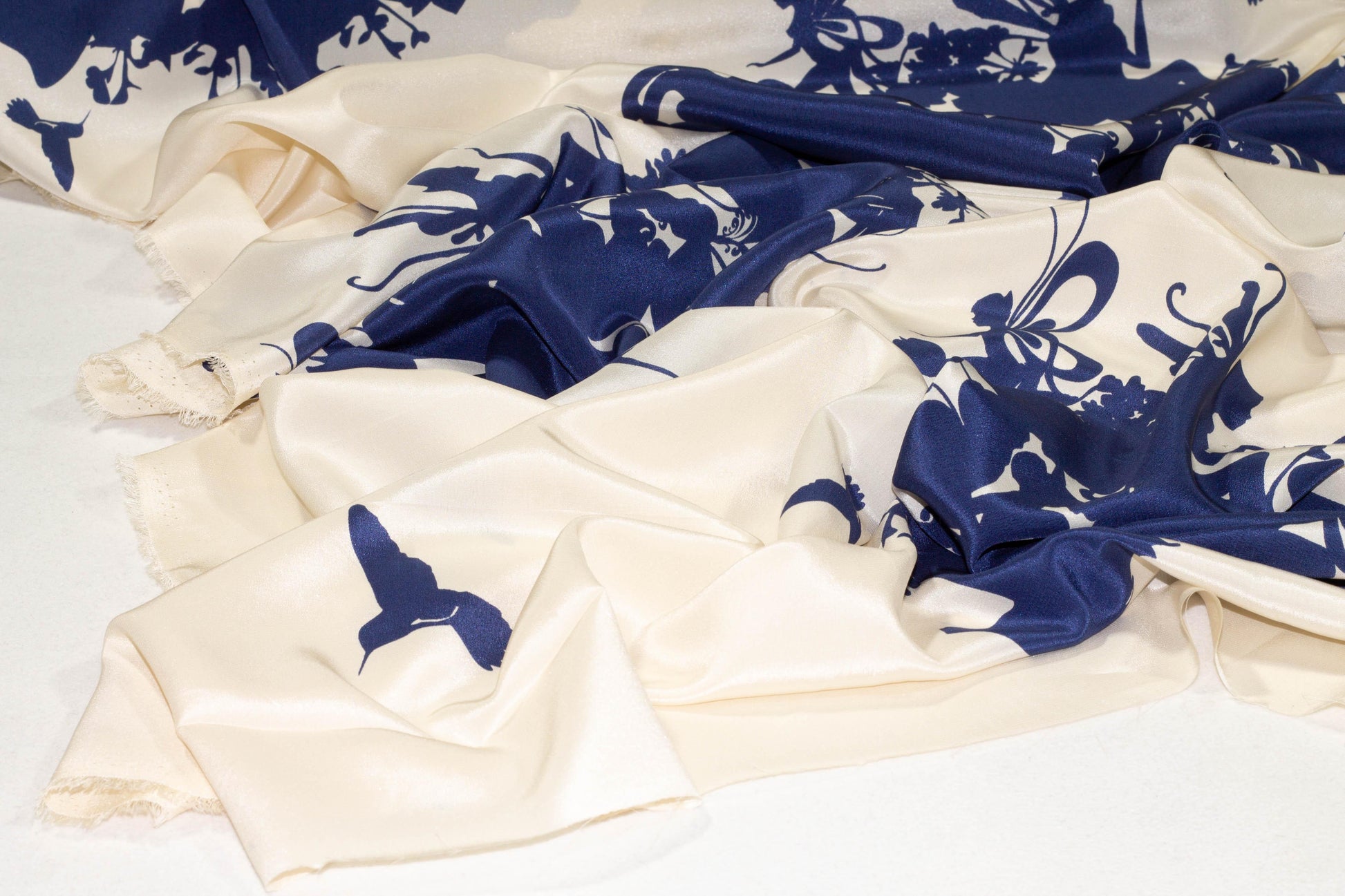 Navy and Off White Fairytale Silk Crepe de Chine - Prime Fabrics