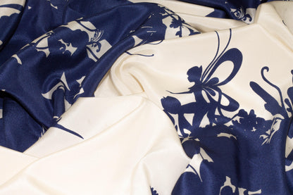 Navy and Off White Fairytale Silk Crepe de Chine - Prime Fabrics