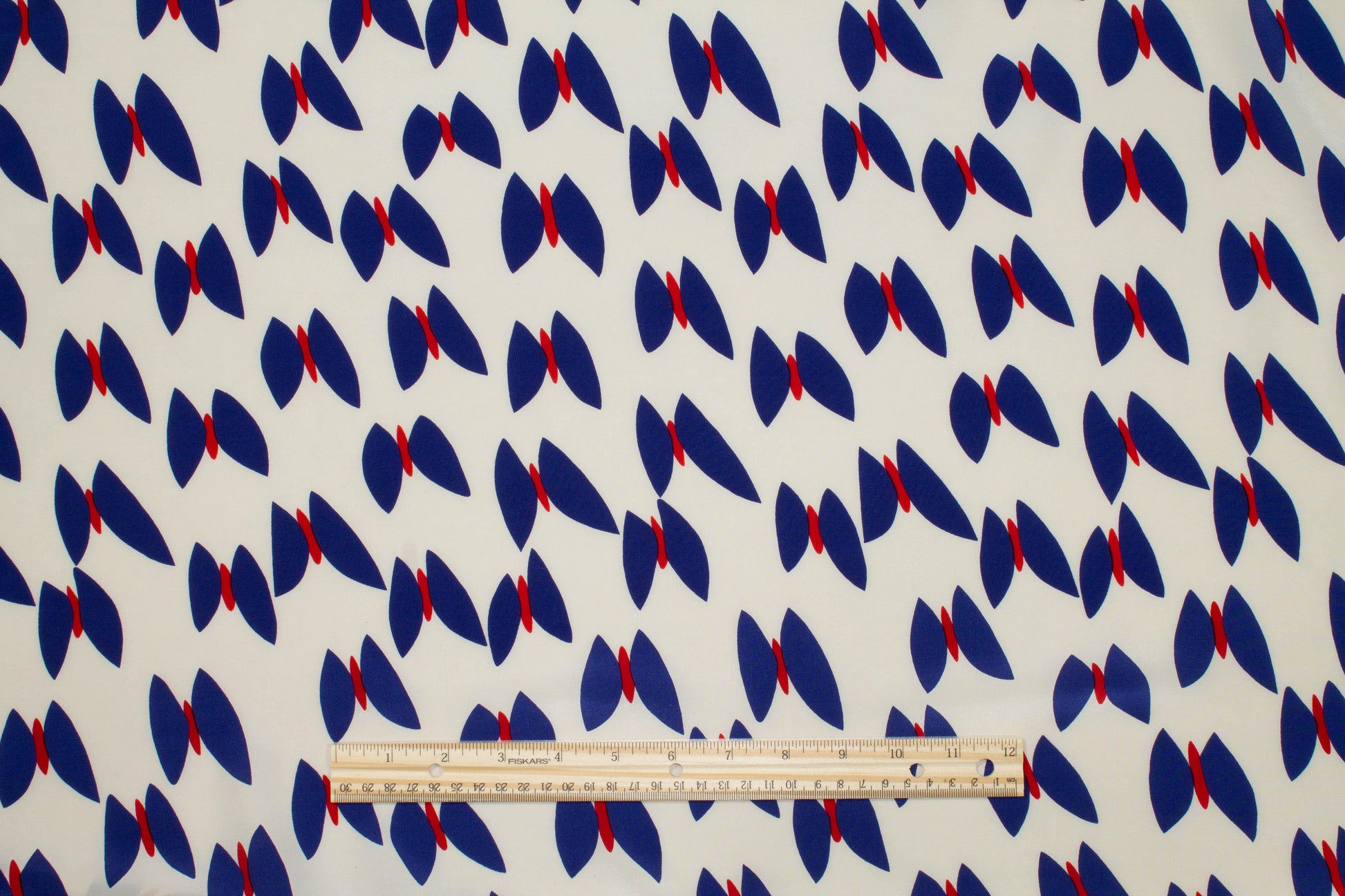 Butterfly Silk Crepe De Chine - Blue, Red, Off White - Prime Fabrics