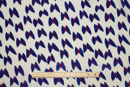 Butterfly Silk Crepe De Chine - Blue, Red, Off White - Prime Fabrics