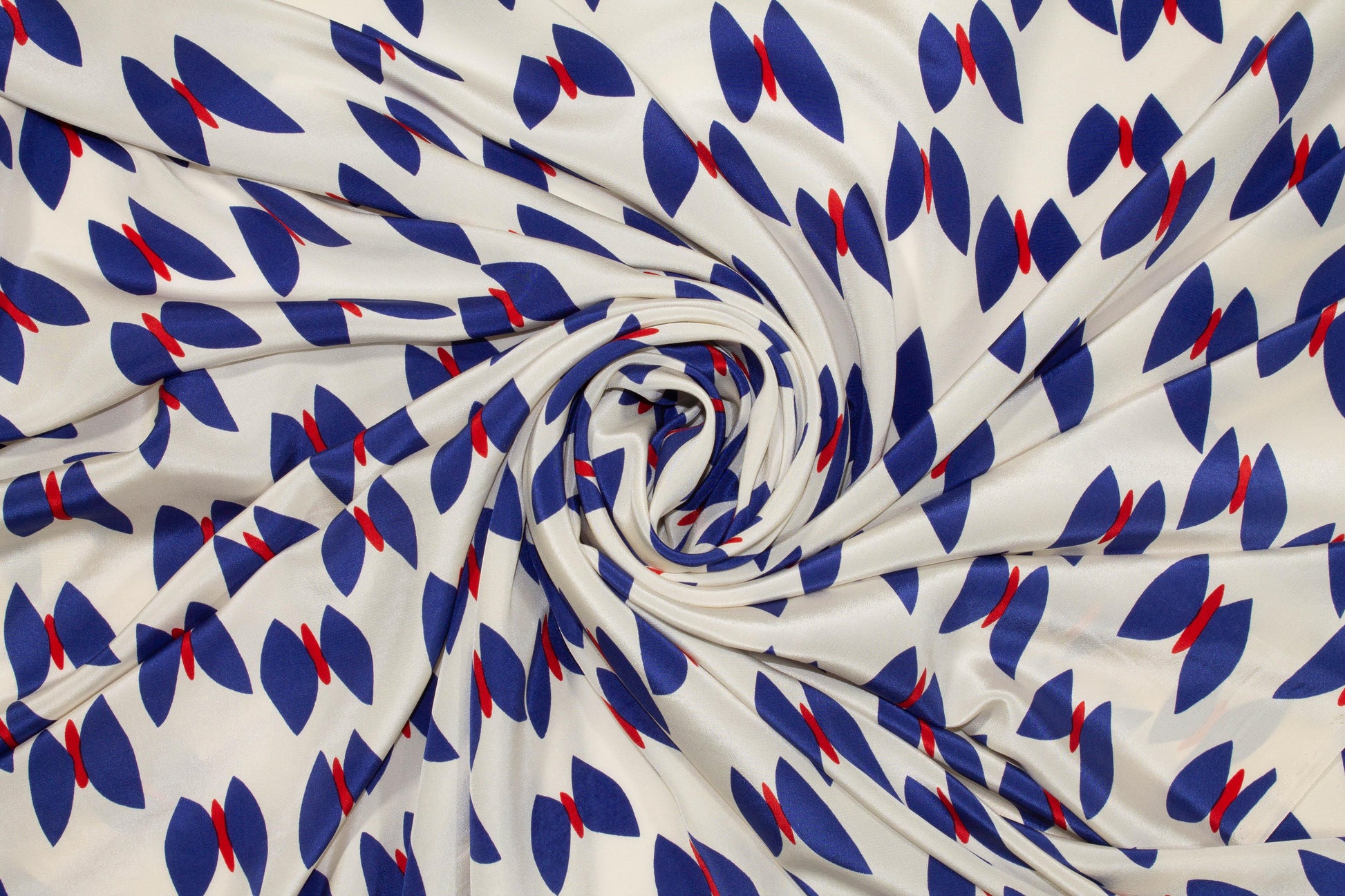 Butterfly Silk Crepe De Chine - Blue, Red, Off White - Prime Fabrics