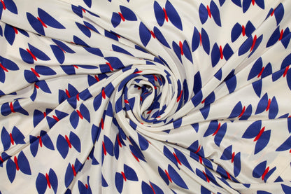 Butterfly Silk Crepe De Chine - Blue, Red, Off White - Prime Fabrics