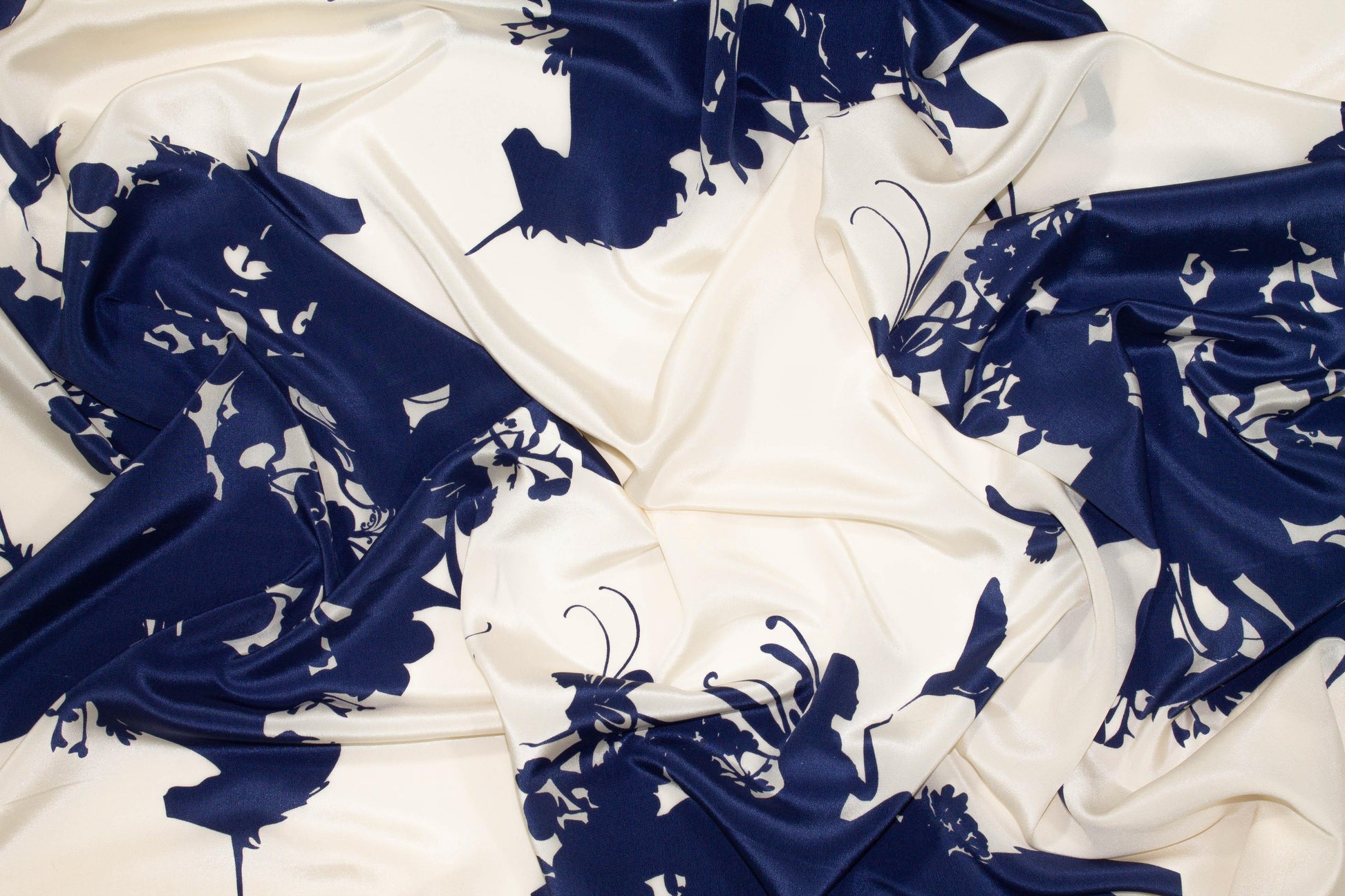 Navy and Off White Fairytale Silk Crepe de Chine - Prime Fabrics