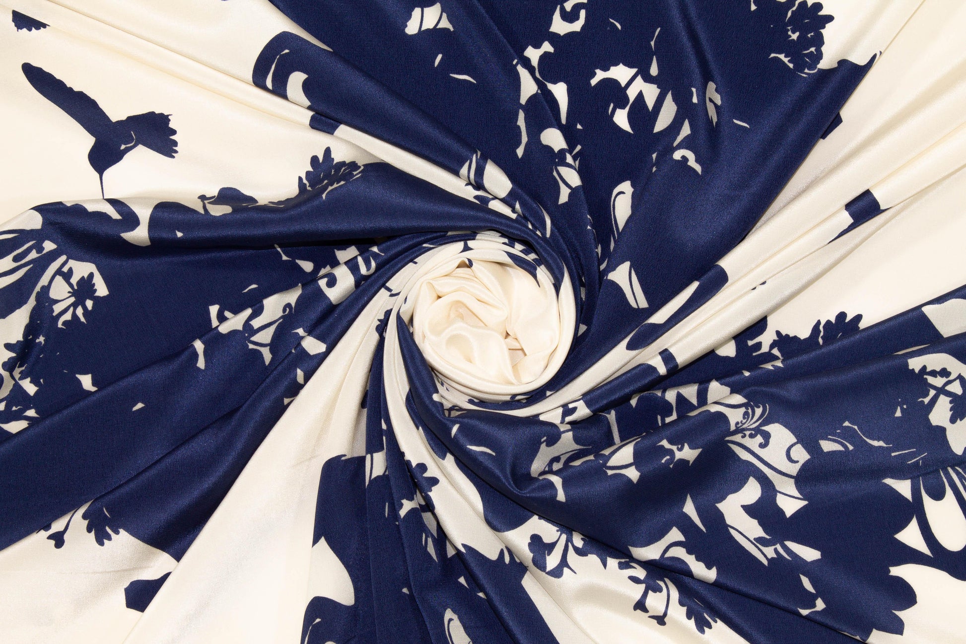 Navy and Off White Fairytale Silk Crepe de Chine - Prime Fabrics