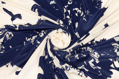 Navy and Off White Fairytale Silk Crepe de Chine - Prime Fabrics