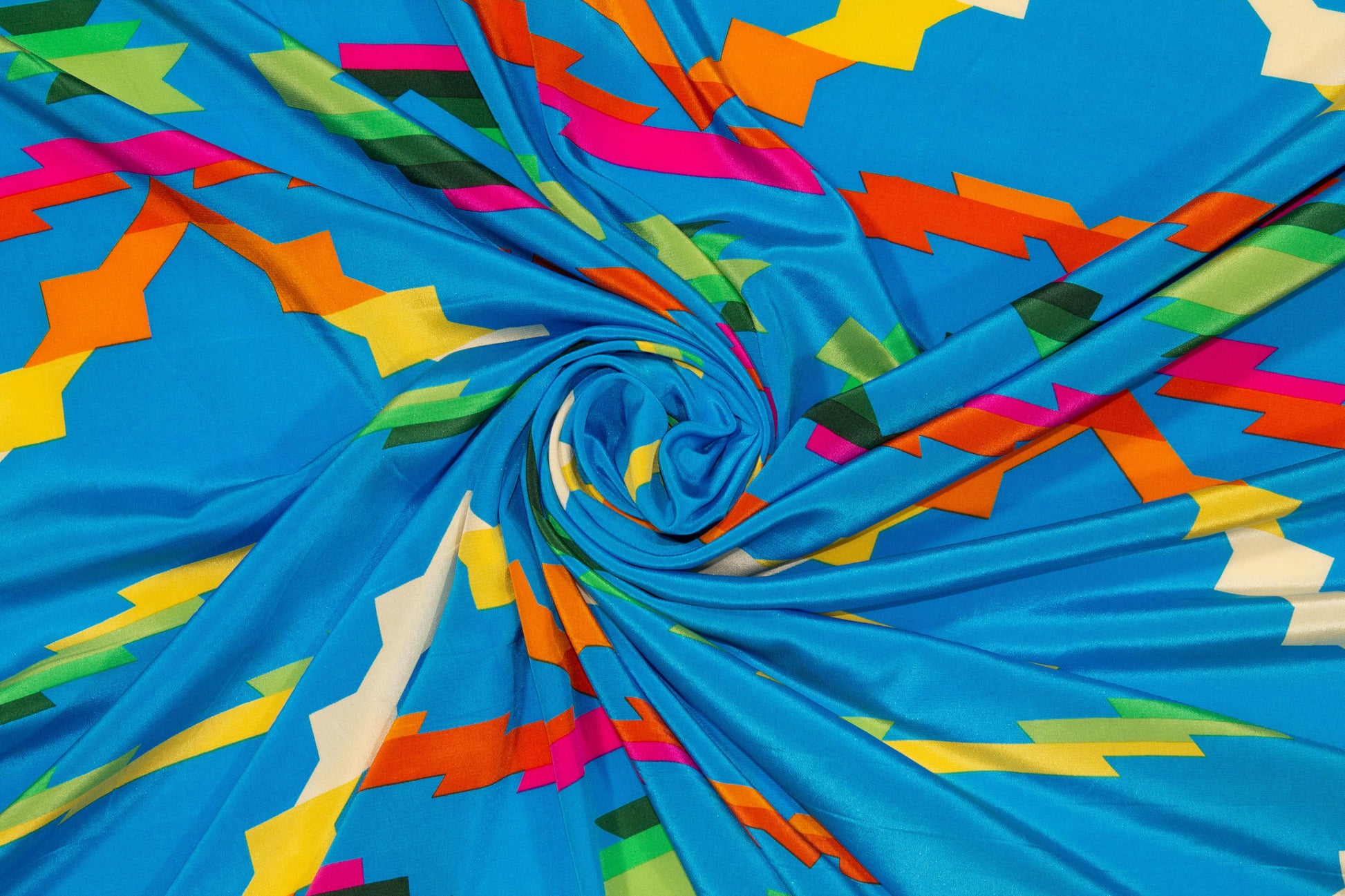 Multicolor Abstract Silk Crepe de Chine - Blue - Prime Fabrics