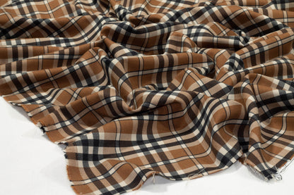 Brown Plaid Italian Wool Suiting - Prime Fabrics