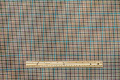 Tan and Teal Checked Italian Stretch Wool Suiting - Prime Fabrics
