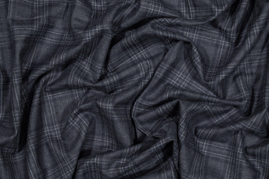 Dark Blue Gray Plaid Italian Wool Suiting - Prime Fabrics