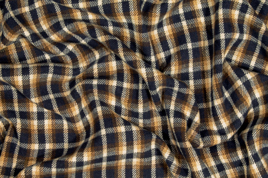 Navy and Tan Plaid Wool - Prime Fabrics