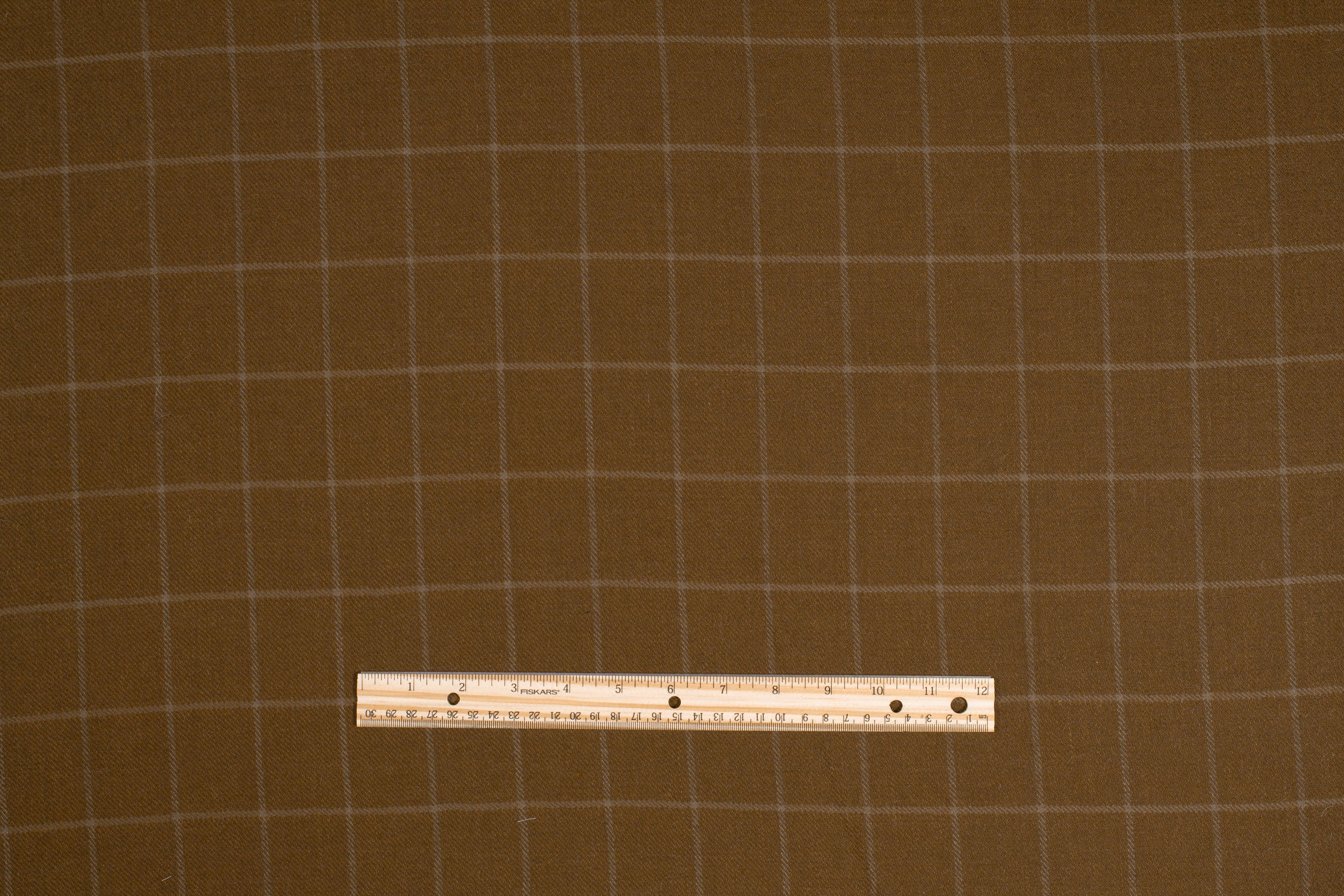Brown Windowpane Italian Wool Twill - Prime Fabrics