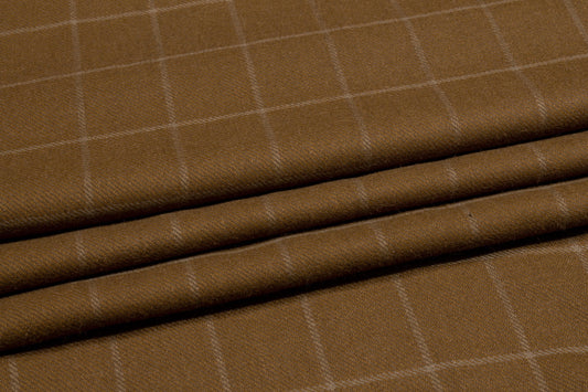 Brown Windowpane Italian Wool Twill - Prime Fabrics