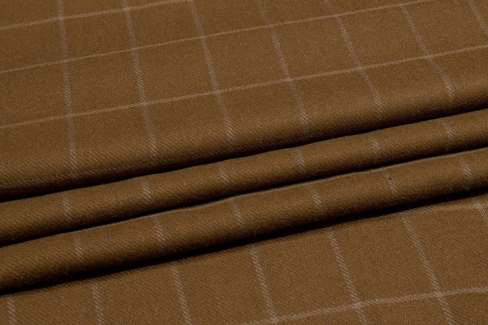 Brown Windowpane Italian Wool Twill - Prime Fabrics