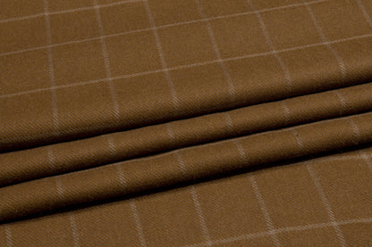 Brown Windowpane Italian Wool Twill - Prime Fabrics