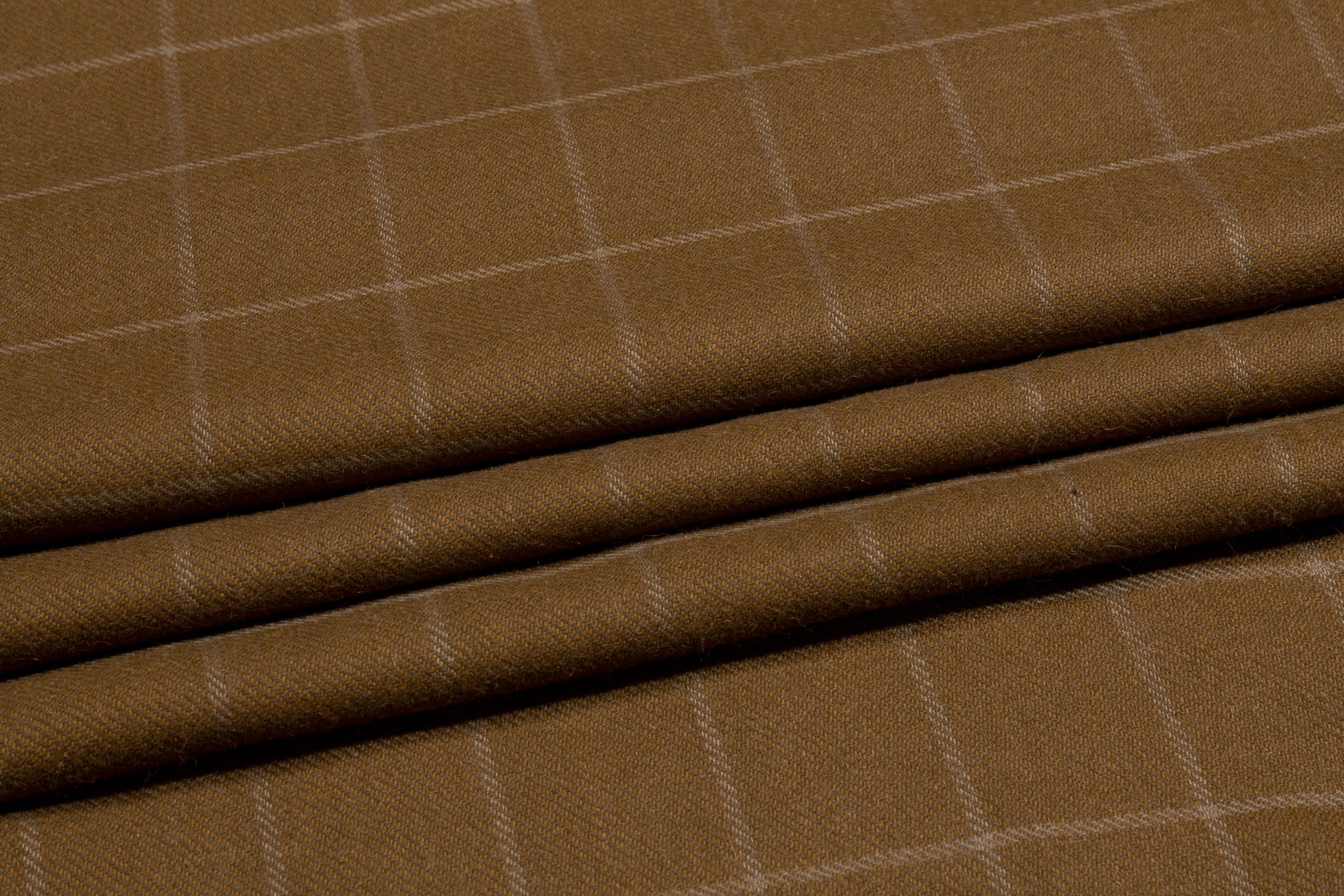 Brown Windowpane Italian Wool Twill - Prime Fabrics